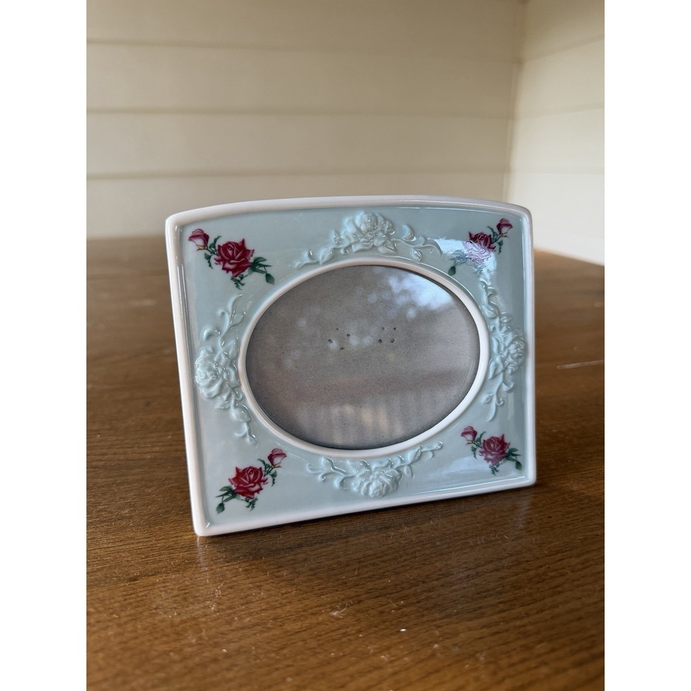 Avon 2007 President's Club Porcelain Rose Picture Frame Ceramic Mint Green 3x4